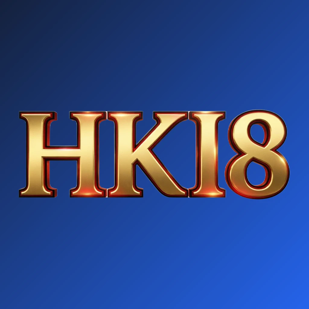 Luxury casino logo for HKI8 featuring rich gold gradient text with red and black accents, elegant lighting effects, designed as a wide horizontal rectangular wordmark on a transparent background for a high-end entertainment website header